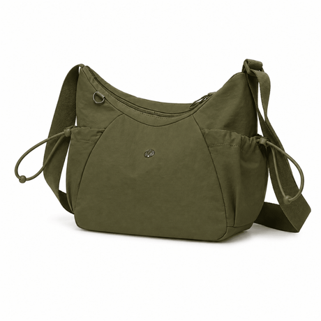 Green shoulder bag on a white background - okotoks hc pharmacy