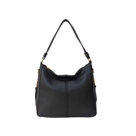 Black handbag with gold accents on a white background - okotoks hc pharmacy