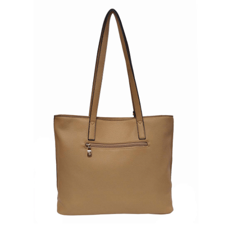 Brown tote bag with a visible zipper on a white background - okotoks hc pharmacy