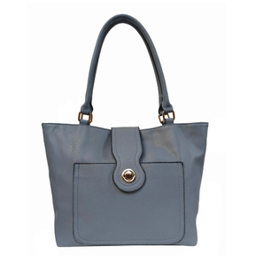 blue handbag with a gold clasp on a white background - okotoks hc pharmacy