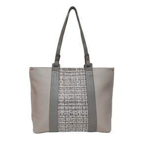 Gray tote bag with textured panel and shoulder strap on a white background - Okotoks hc pharmacy