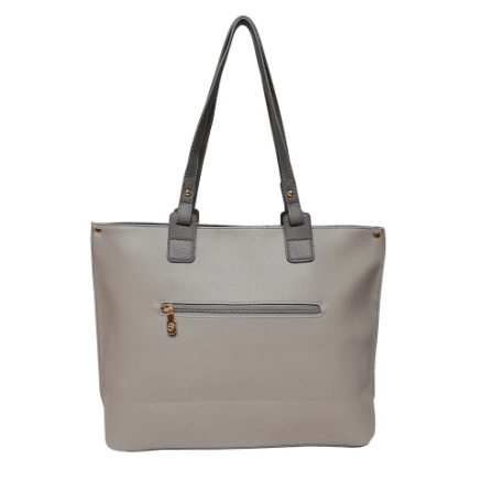 Gray tote bag with a zipper pocket on a white background - okotoks hc pharmacy