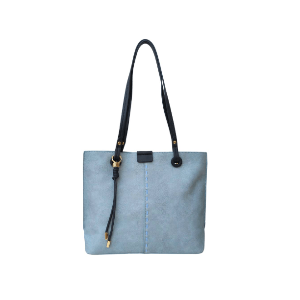 Blue tote bag with black handle on a white background - okotoks hc pharmacy