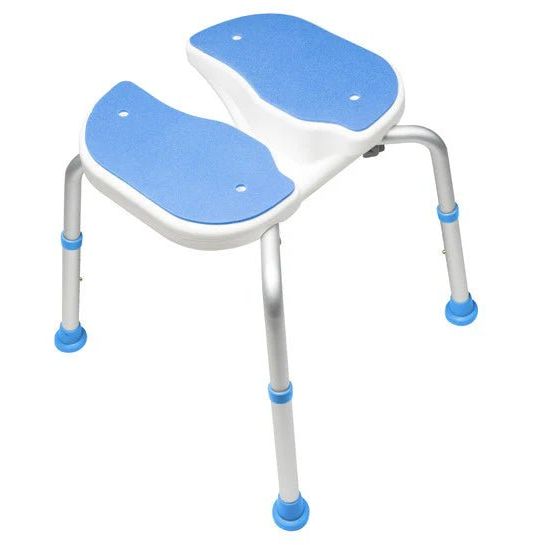Adjustable height stool with blue seats and white legs on a white background - okotoks hc pharmacy