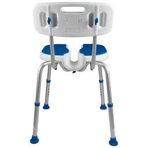 Medical shower chair with blue accents on a white background - okotoks hc pharmacy