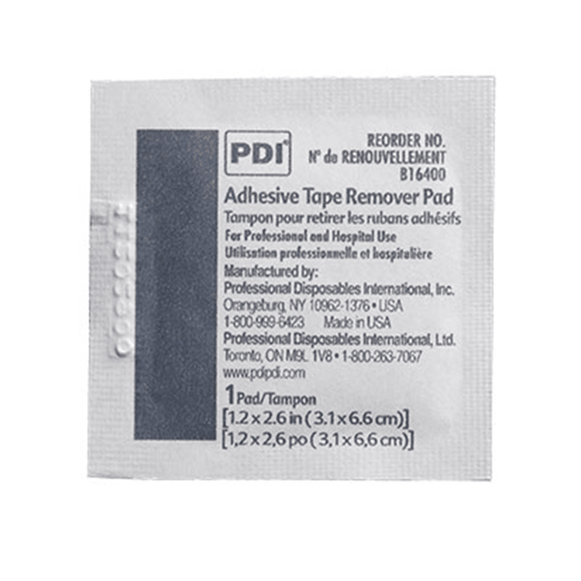 Adhesive tape remover pad packaging with PDI branding on a white background - okotoks hc pharmacy