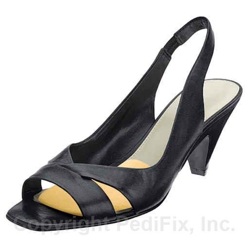Black sandal with a yellow insole on a white background - okotoks hc pharmacy
