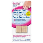 Pedicure corn protectors packaging with a hand holding a corn, on a white background - okotoks hc pharmacy