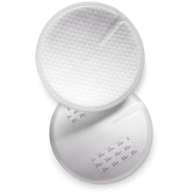 Two white silicone breast pads with text on a white background - okotoks hc pharmacy