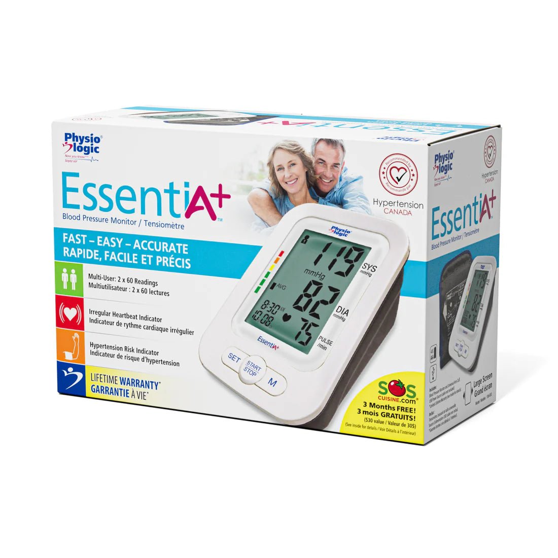 Physio Logic EssentiA+ blood pressure monitor packaging on a white background - okotoks hc pharmacy