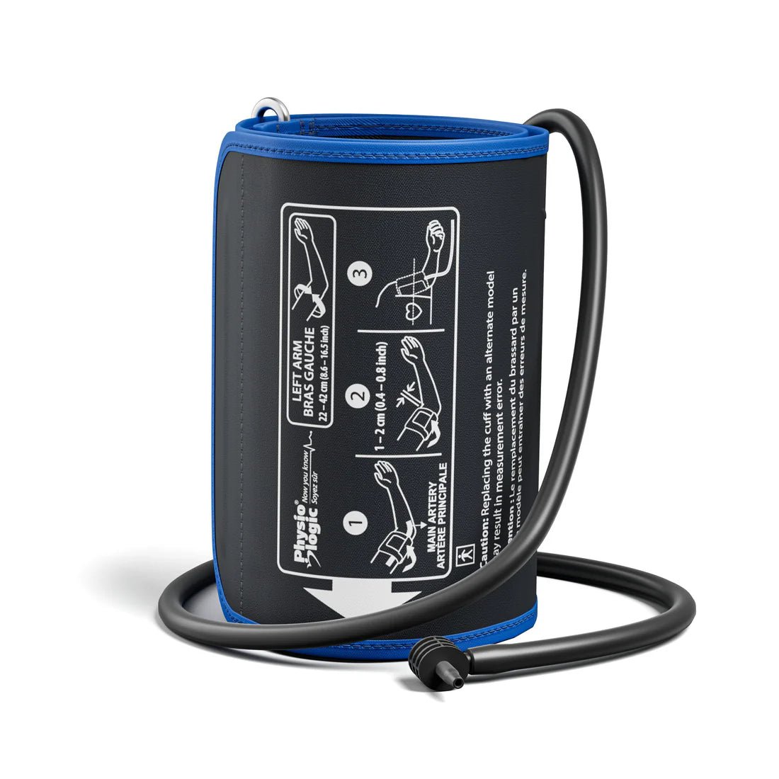 Blood pressure cuff with measurement instructions on a white background - okotoks hc pharmacy