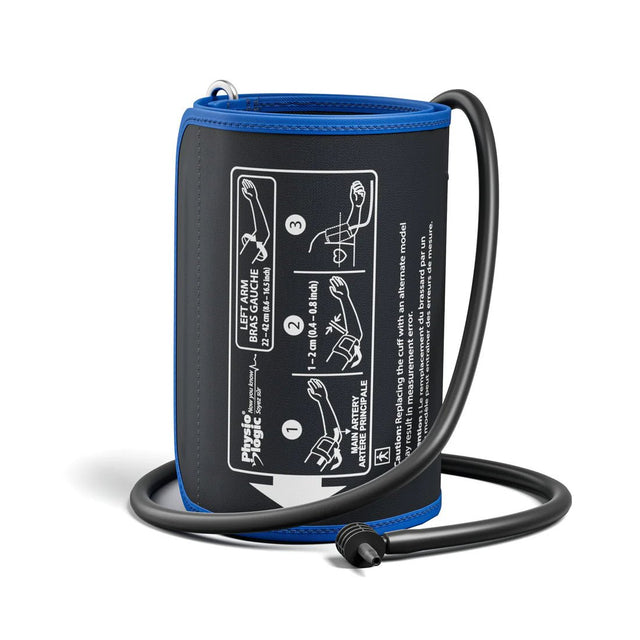 Blood pressure cuff with measurement instructions on a white background - okotoks hc pharmacy
