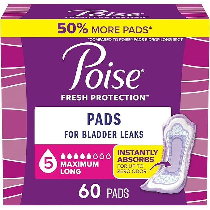 Poise Incontinence & Postpartum Pads - 5 Maximum Absorbency long 60 pack - okotoks hc pharmacy