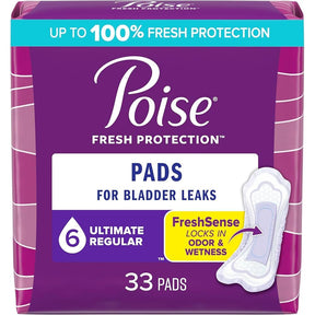 Poise Incontinence & Postpartum Pads - 6 Ultimate Absorbency, Regular, 33 Pack - okotoks hc pharmacy