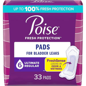 Poise Incontinence & Postpartum Pads - 6 Ultimate Absorbency, Regular, 33 Pack - okotoks hc pharmacy