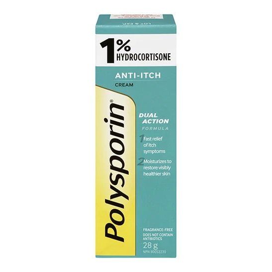 Box of Polysporin 1% Hydrocortisone Anti-Itch Cream on a white background - okotoks hc pharmacy