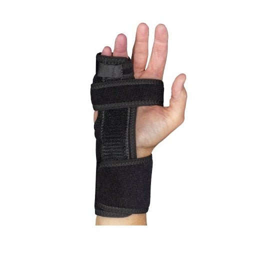 Black wrist support brace on a white background - okotoks hc pharmacy