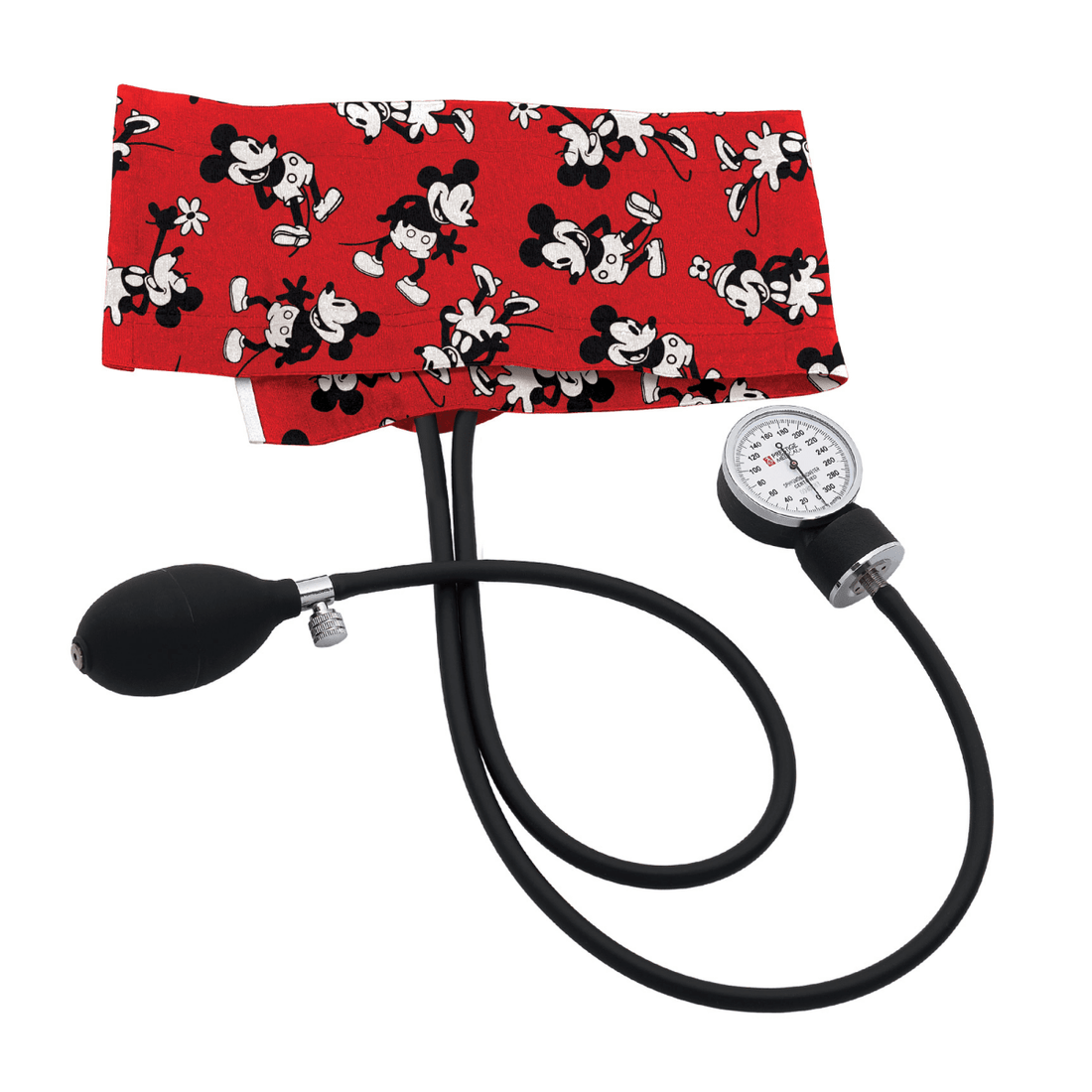 Sphygmomanometer with Mickey Mouse patterned cuff on a white background - okotoks hc pharmacy