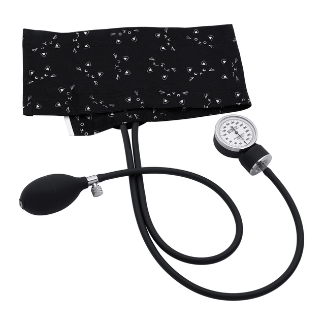 Blood pressure monitor with black cuff featuring white patterns on a white background - okotoks hc pharmacy