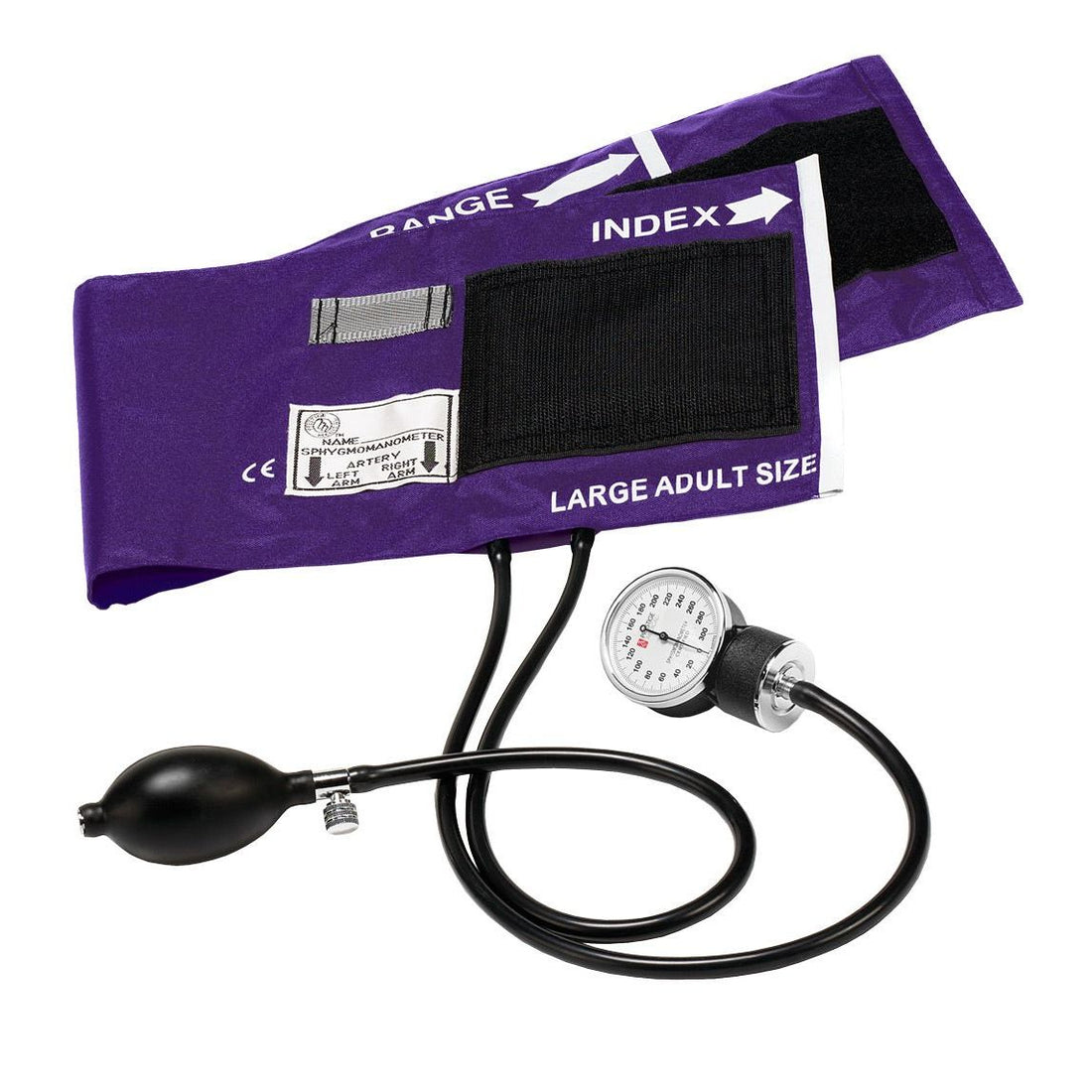 Purple blood pressure cuff with gauge on a white background - okotoks hc pharmacy