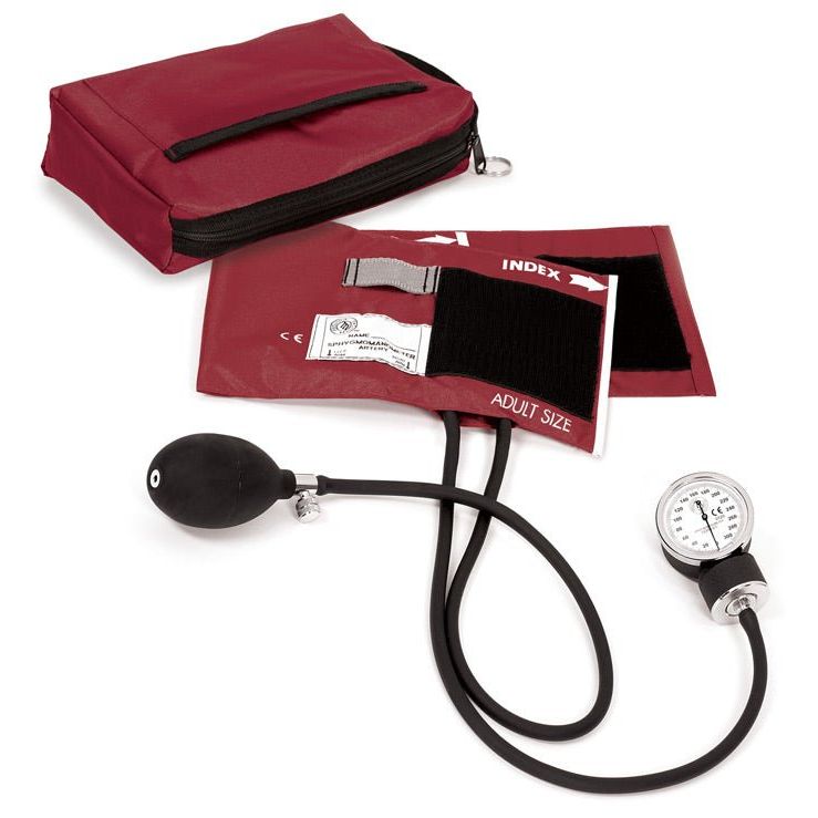 Blood pressure monitor with red carrying case on a white background - okotoks hc pharmacy