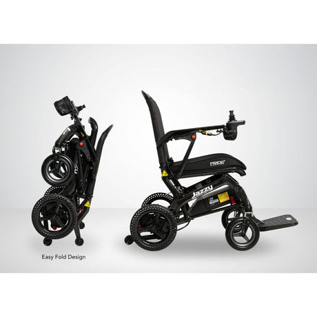 Collage of a Jazzy ultra-light mobility scooter with various features highlighted on a white background. - okotoks hc pharmacy