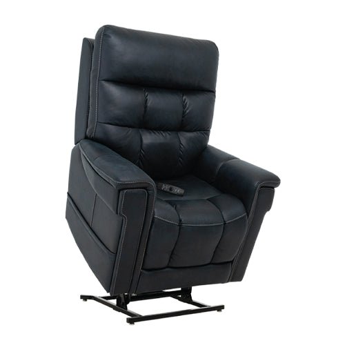 Black leather recliner chair on a white background - okotoks hc pharmacy