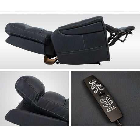 Black recliner chair with remote control on a white background - okotoks hc pharmacy