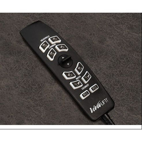 Gray recliner chair with remote control on a white background - okotoks hc pharmacy