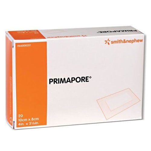 Box of Primapore bandages by Smith & Nephew on a white background - okotoks hc pharmacy