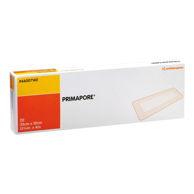 Box of Primapore bandages with a clear window showing the bandage inside. - okotoks hc pharmacy