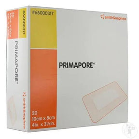 Box of Primapore bandages by Smith & Nephew on a white background - okotoks hc pharmacy