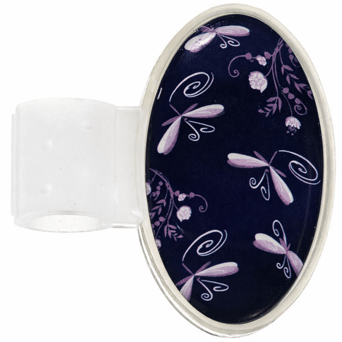Printed Stethoscope ID Tag with purple dragonfly design on a white background - okotoks hc pharmacy