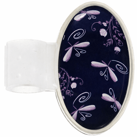 Printed Stethoscope ID Tag with purple dragonfly design on a white background - okotoks hc pharmacy
