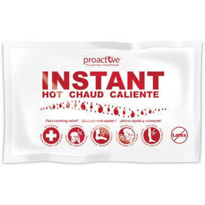 Proactive Instant Hot Pack with red text and icons on a white background - okotoks hc pharmacy