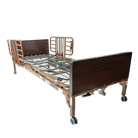 Hospital bed with wooden side rails on a white background - okotoks hc pharmacy