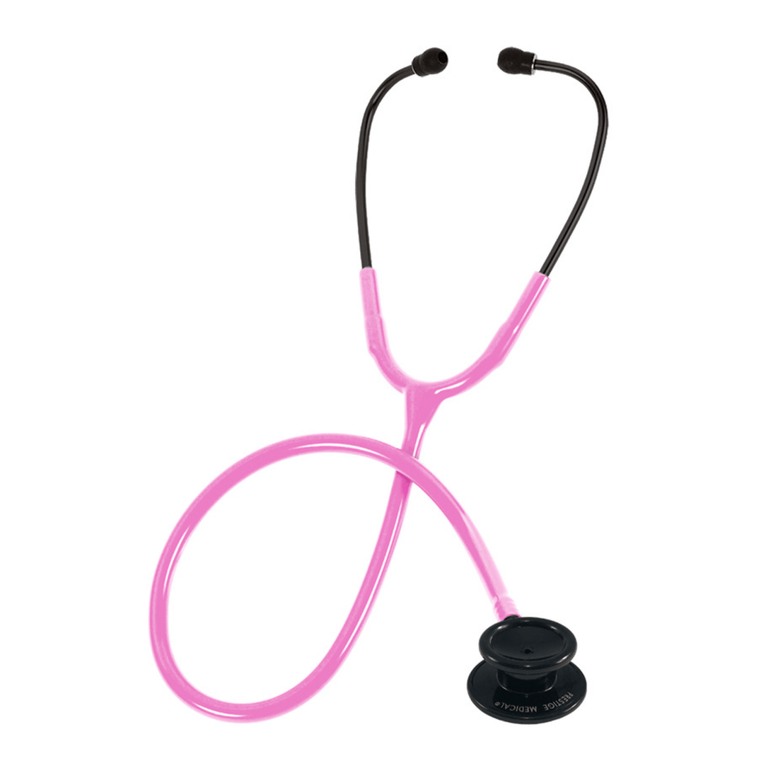 Pink stethoscope with black accents on a white background - okotoks hc pharmacy