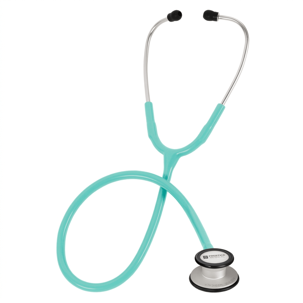 Turquoise stethoscope on a white background - okotoks hc pharmacy