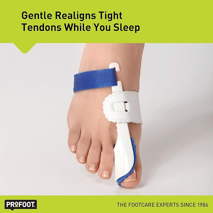Foot care device with text 'Gentle Realigns Tight Tendons While You Sleep' on a white background. - okotoks hc pharmacy