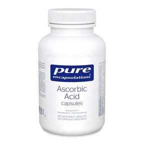 Bottle of pure encapsulations Ascorbic Acid capsules on a white background - okotoks hc pharmacy