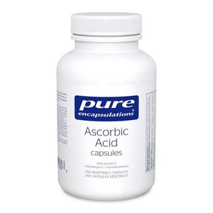 Bottle of pure encapsulations Ascorbic Acid capsules on a white background - okotoks hc pharmacy