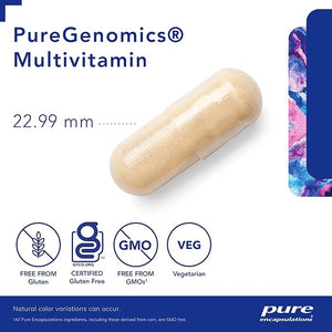 PureGenomics Multivitamin capsule with product details on a white background - okotoks hc pharmacy