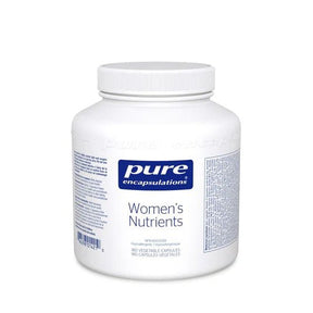 White supplement bottle labeled 'Women's Nutrients' by pure encapsulations on a white background - okotoks hc pharmacy