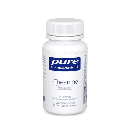Bottle of pure encapsulations L-Theanine on a white background - okotoks hc pharmacy