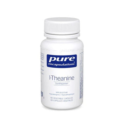 Bottle of pure encapsulations L-Theanine on a white background - okotoks hc pharmacy
