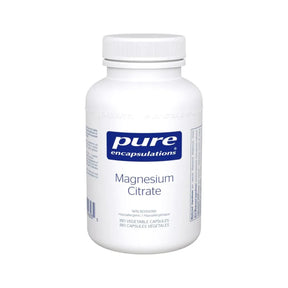 White bottle of pure encapsulations Magnesium Citrate on a white background - Okotoks hc pharmacy