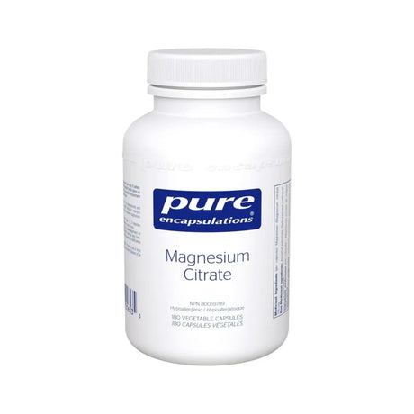 White bottle of pure encapsulations Magnesium Citrate on a white background - Okotoks hc pharmacy
