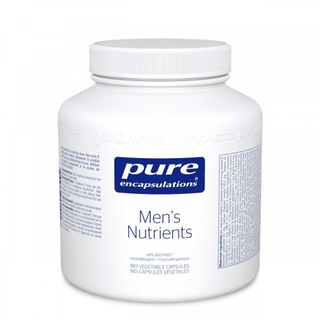 White supplement bottle labeled 'Men's Nutrients' by Pure Encapsulations on a white background - Okotoks HC Pharmacy