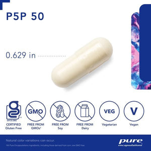 White capsule pill with size measurement and certification icons on a blue background - Okotoks HC Pharmacy