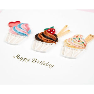 Three colorful cupcake-shaped cookie cutters on a white background with 'Happy Birthday' text. - okotoks hc pharmacy